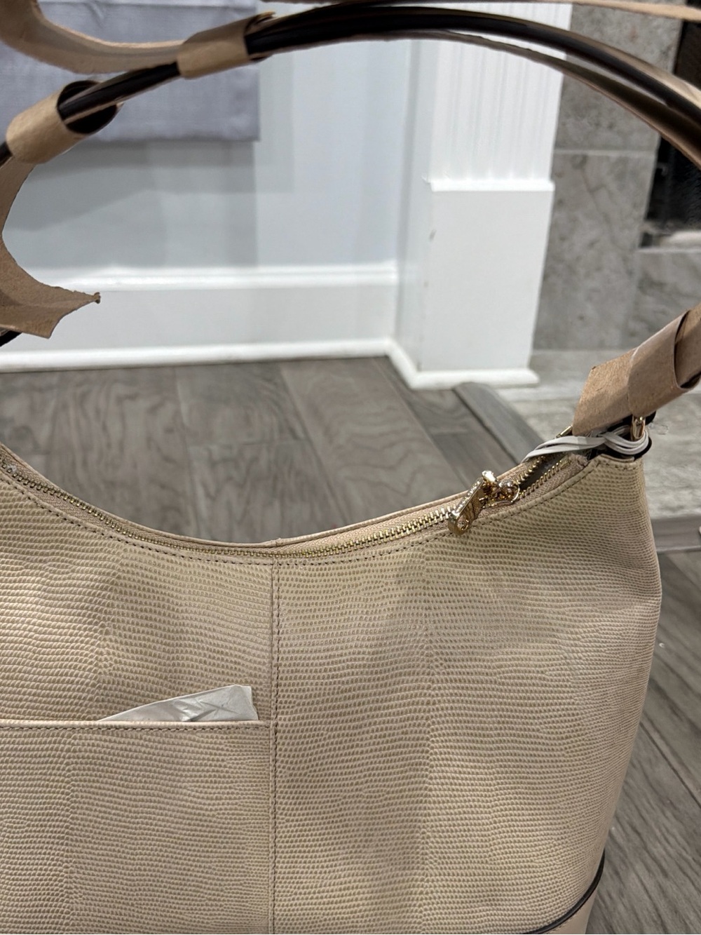 RADLEY LONDON Beige Textured Hobo Bag with Gold Hardware
